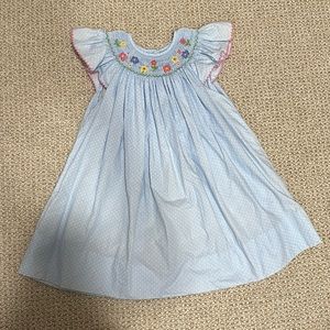 Blue Floral Embroidered Kids Dress